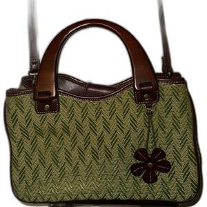 Relic Vintage Cottage Core Handwoven Bag with Wooden Handles and Crossbody Strap